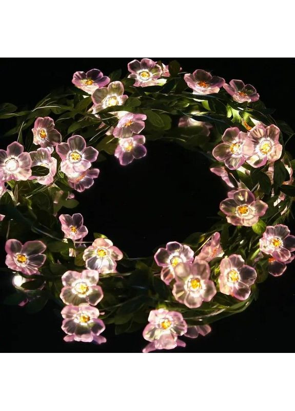 Светодиодная гирлянда на батарейках 2 м на 20 лампочек с искусственными листьями «Цвет Сакуры» No Brand (370290397)