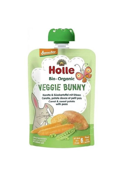 Пюре Veggie Bunny з моркви, солодкої картоплі та горошка, 100 г Holle 45303 (328397114)