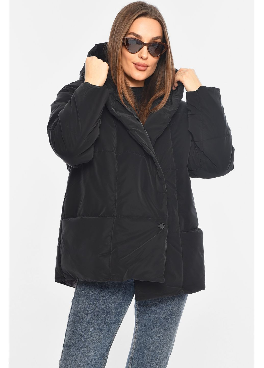 Чорна демісезонна куртка жіноча демісезонна чорного кольору Let's Shop