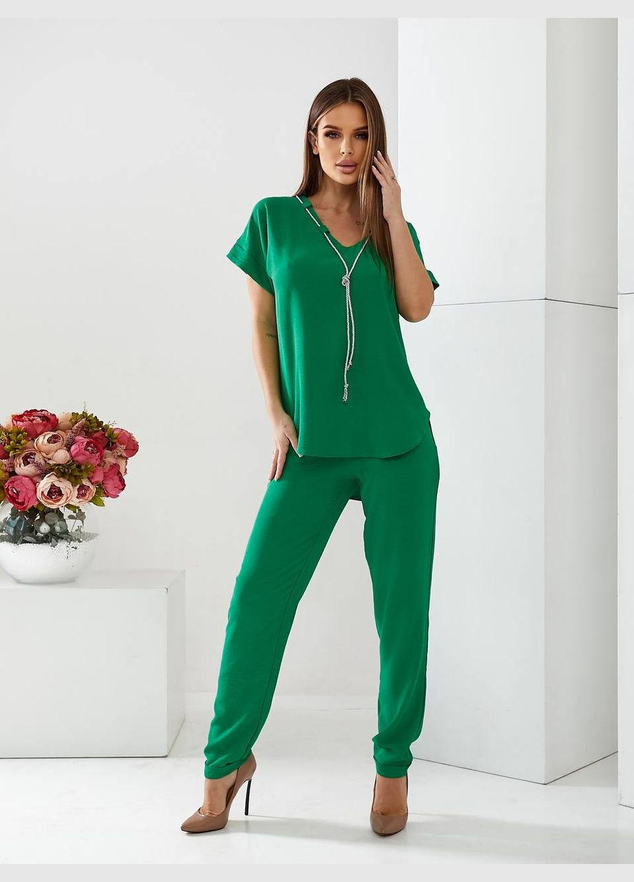 Трендовий костюм зі стильним шнурком в області декольте No Brand (325216574)