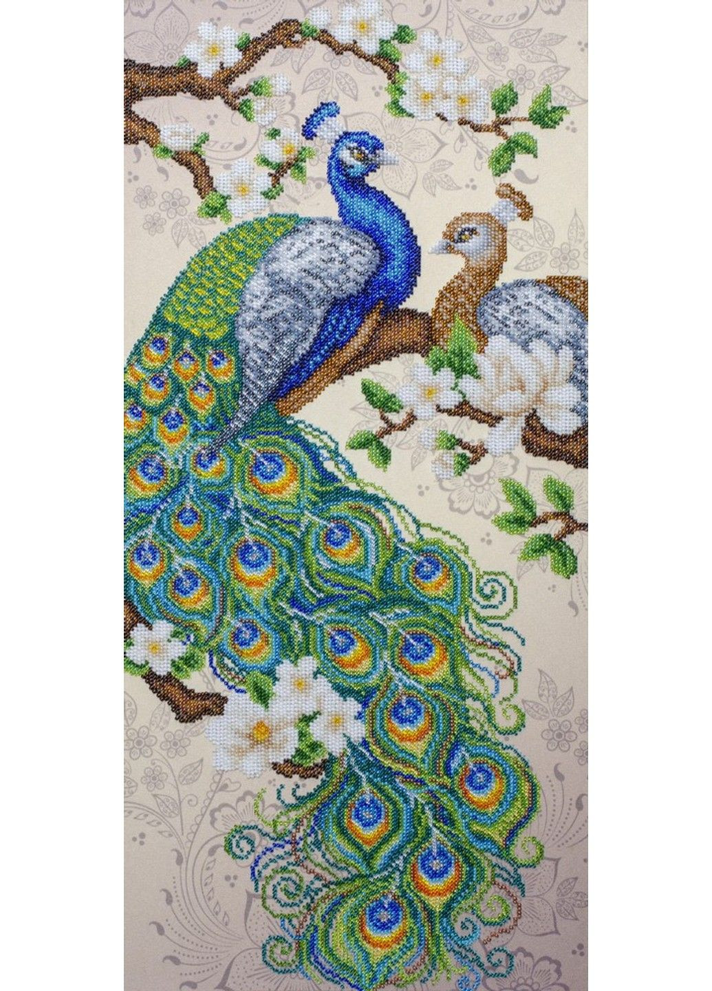 Набор для вышивки бисером "Павлины" сад,цветы,сакура,влюбленные,частичная выкладка,25x54 см No Brand (333165990)