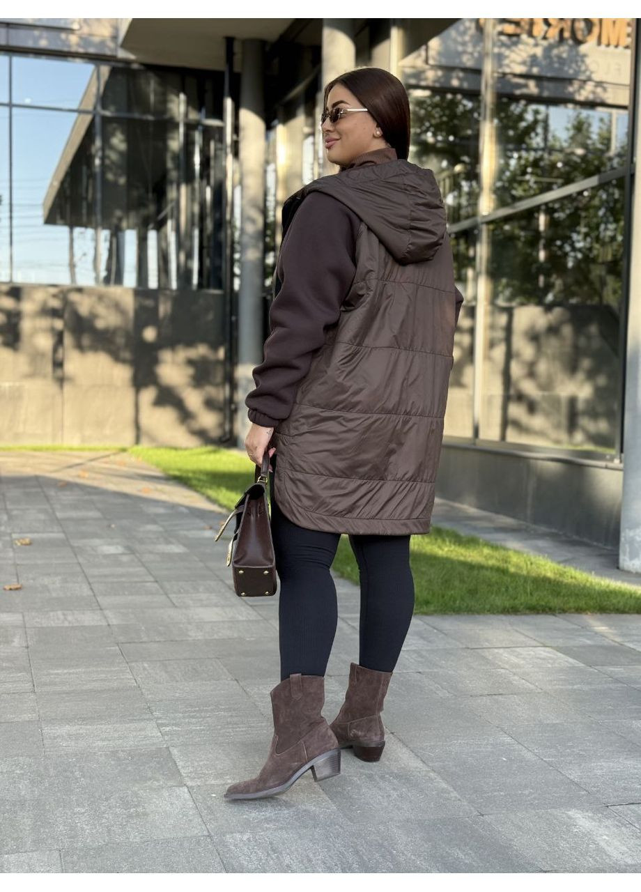 Темно-коричнева демісезонна куртка -кардиган тринитка з начосом,туреччина,плащівка еммі,підклад фліс полар Україна
