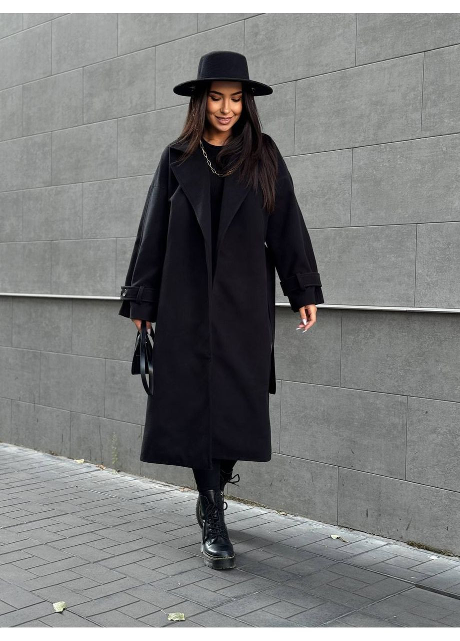 Черное демисезонное Женское пальто из турецкого кашемира на саржевой подкладке — стиль и комфорт (замеры в описании) Vione