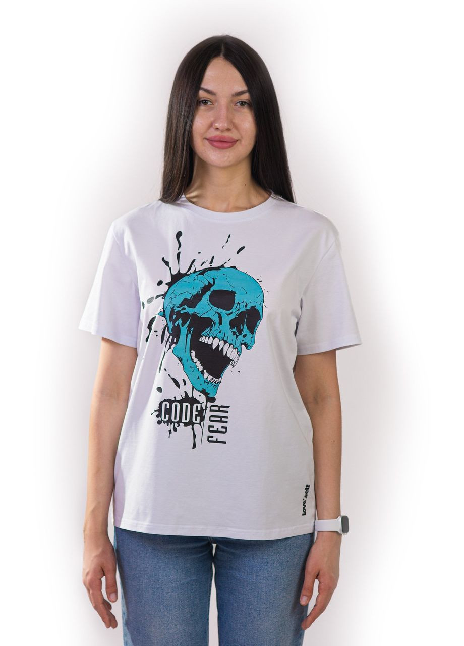 Белая футболка унисекс белая с коротким рукавом с принтом code fear бирюза (кулир) раз. xl 4PROFI кулир (298127284)