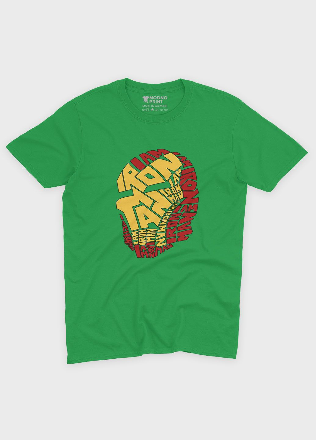 Зеленая демисезонная футболка для мальчика с принтом супергероя - железный человек (ts001-1-keg-006-016-001-b) Modno