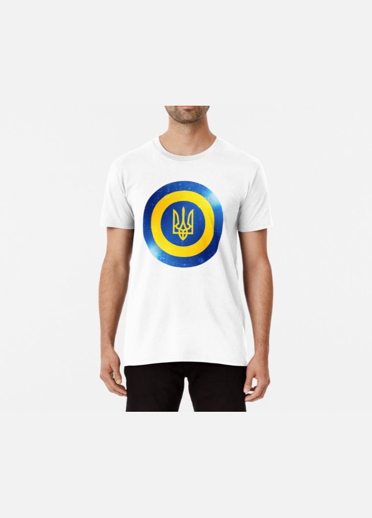 Біла чоловіча патріотична футболка з принтом капітан україна captain of ukraine Stedman