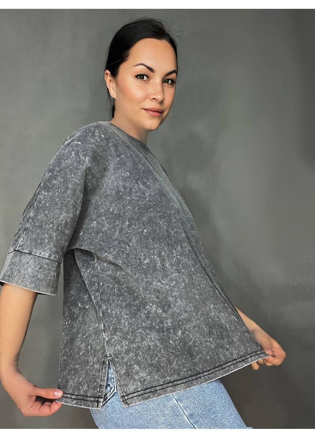 Футболка женская A-N 26030 вареная тай-дай оверсайз с вышивкой Mickey Mouse No Brand - (330457448)