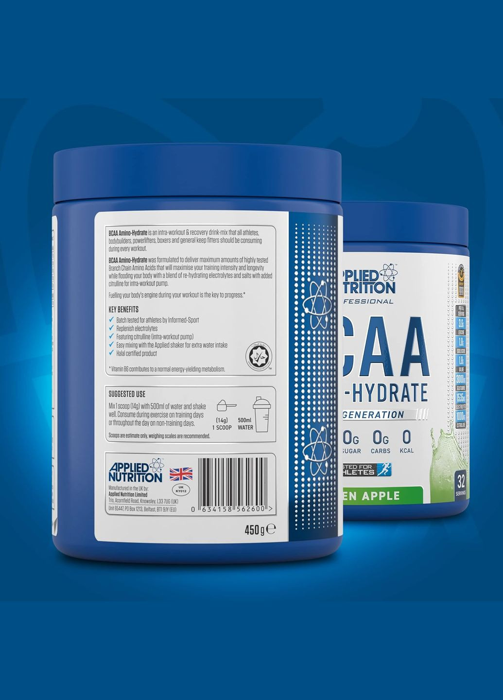 Комплекс амінокислот BCAA Amino-Hydrate (450g - 32 Servings) (Green Apple) Applied Nutrition (298341351)
