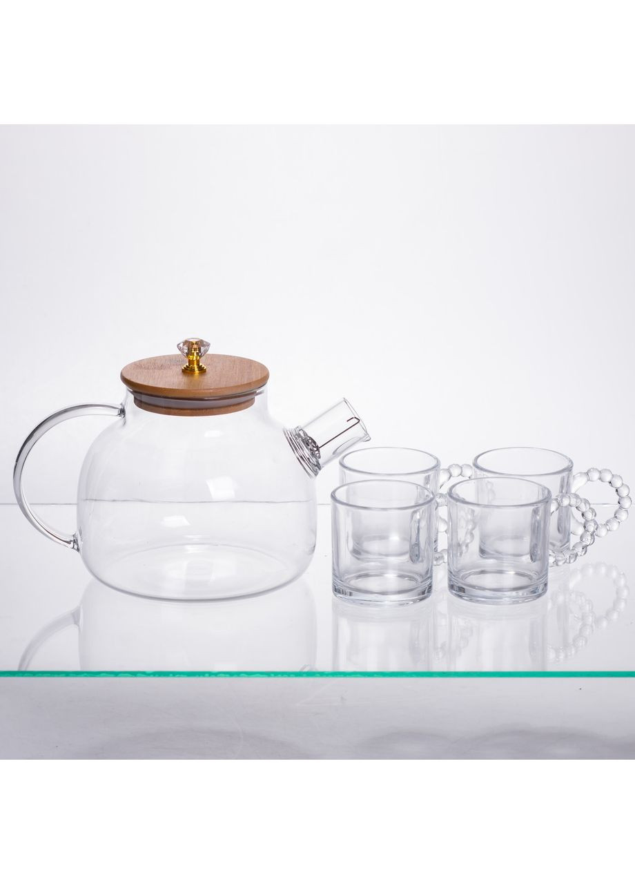 Чайний набір із товстого скла 5 предметів на 4 персони 64486-24 Yiwu (371734943)