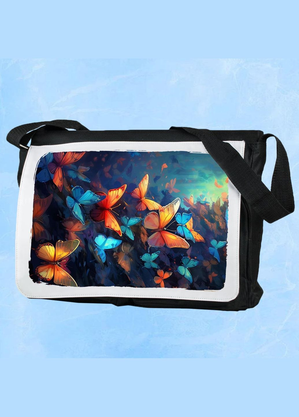 Чоловіча (жіноча) сумка через плече для спортзалу дорожня універсальна Метелики #002 Чорний No Brand (322119758)