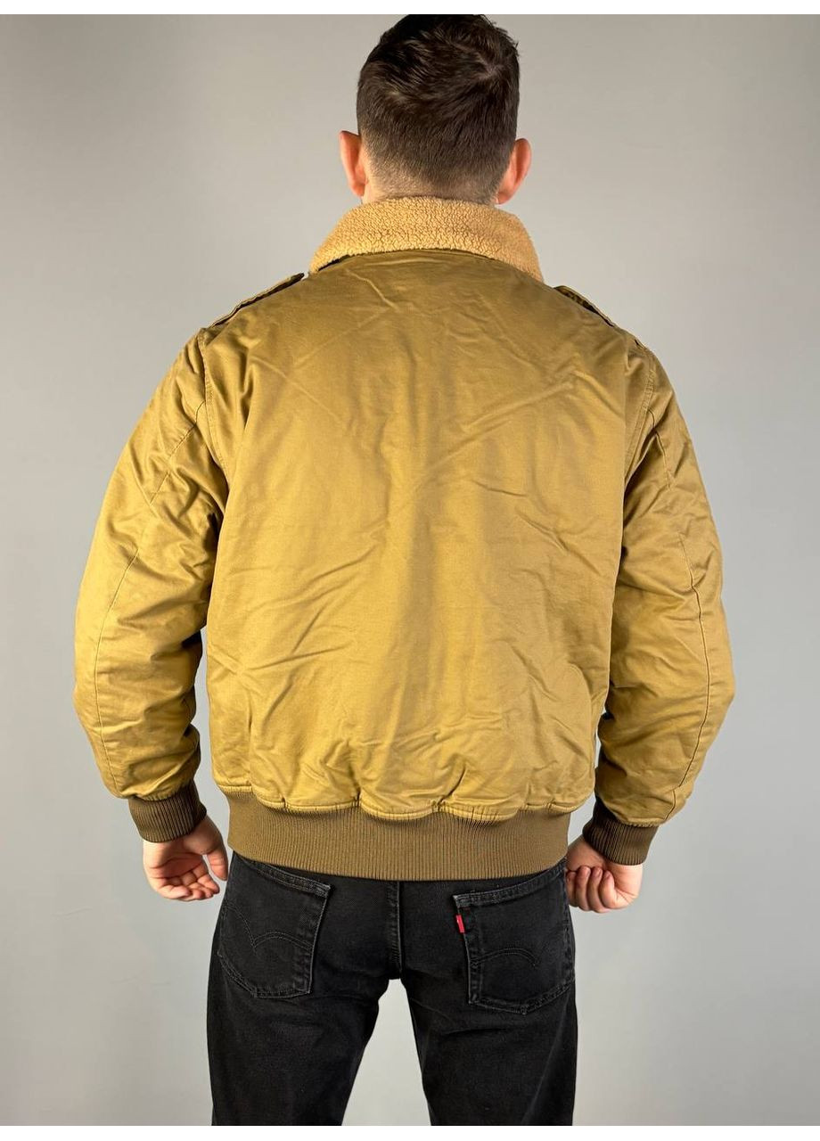 Бежева чоловіча тепла куртка бомбер авіатік з хутром та резинками бежева mk20129 No Brand