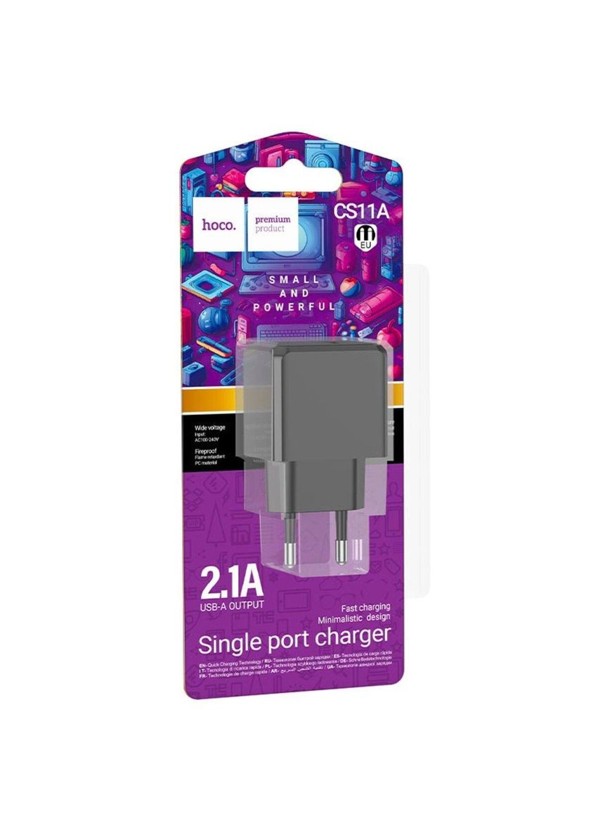 Сетевое зарядное устройство CS11A Ocean single port charger Black Hoco (367724174)