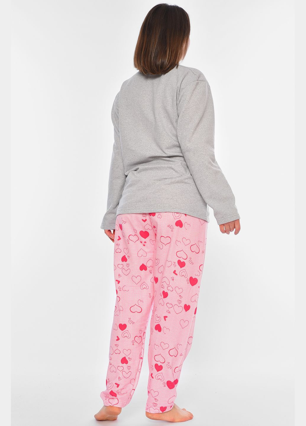 Сіра всесезон жіноча піжама на байці сірого кольору кофта + брюки Let's Shop