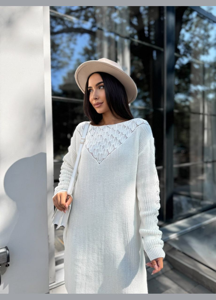 Молочное вязаное платье миди Fashion