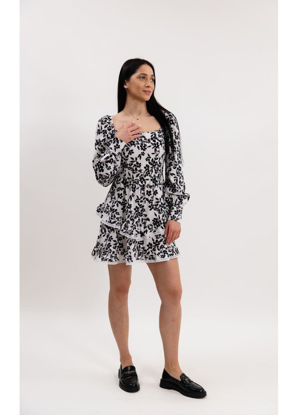 Білий сукня міні з мереживом принт на білому Bessa