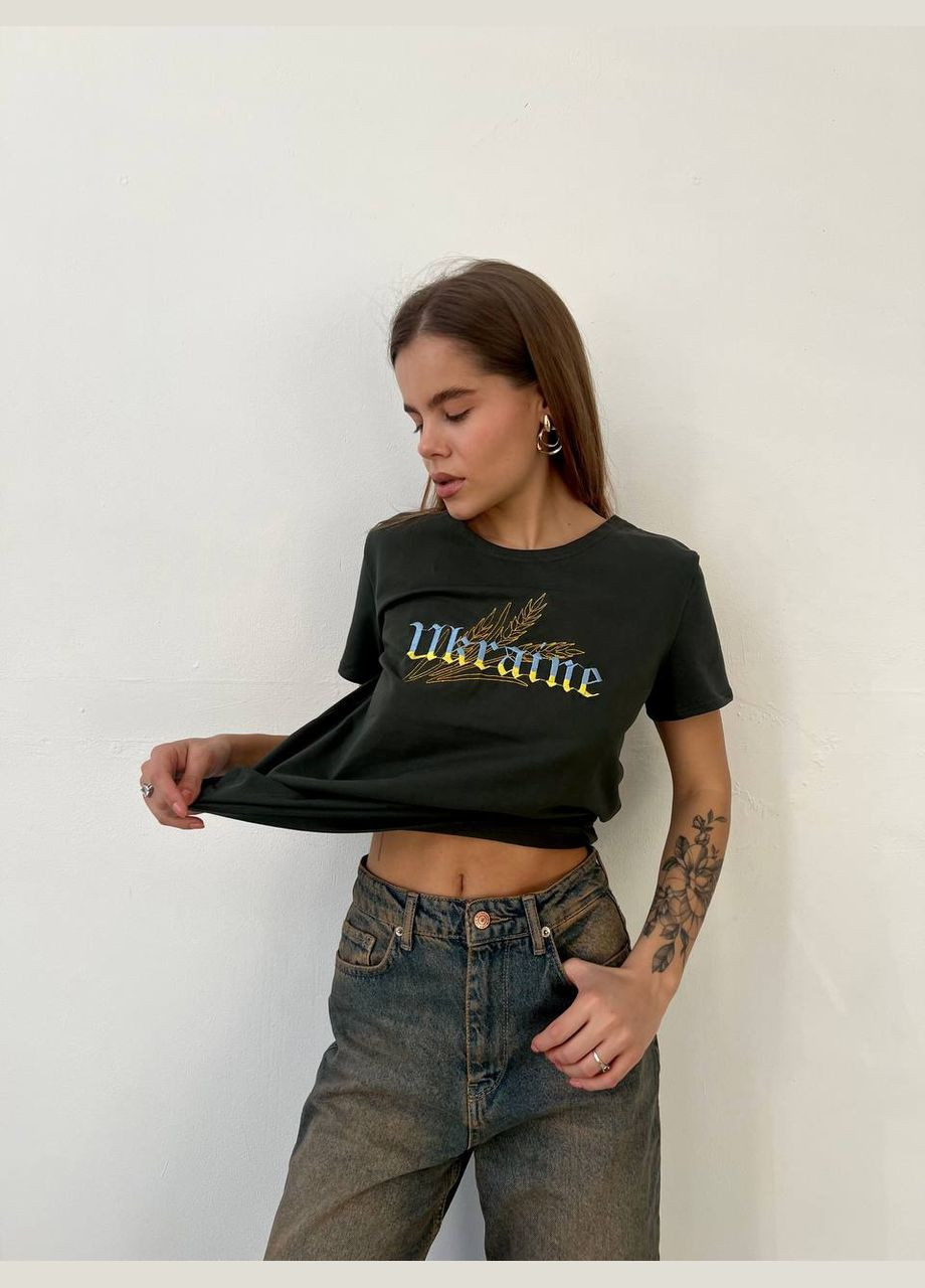 Хаки (оливковая) женская футболка кулир No Brand