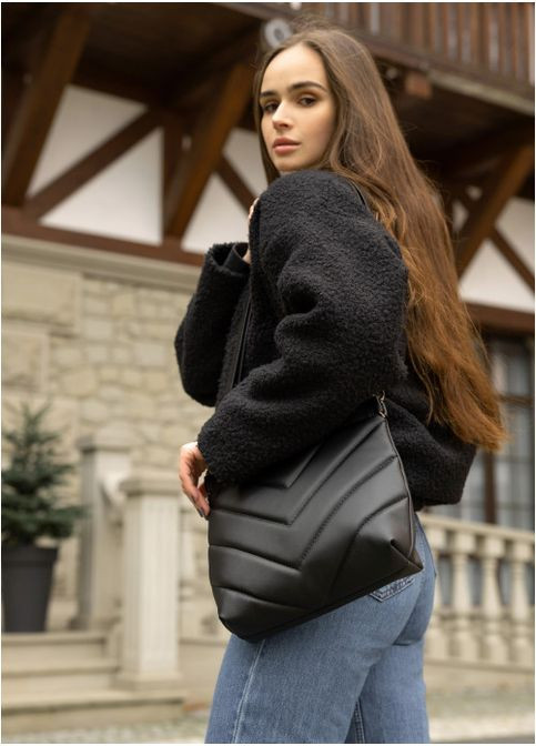 Жіноча сумка кросбоді з декоративною прострочкою Чорна (989027525) Sambag (360965591)