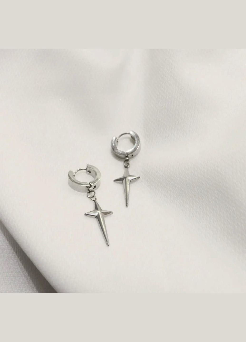 Серебристая серьга с подвеской объемной длинной звезды унисекс хип-хоп casual трендовая современная однотонная корейский стиль No Brand (337715901)