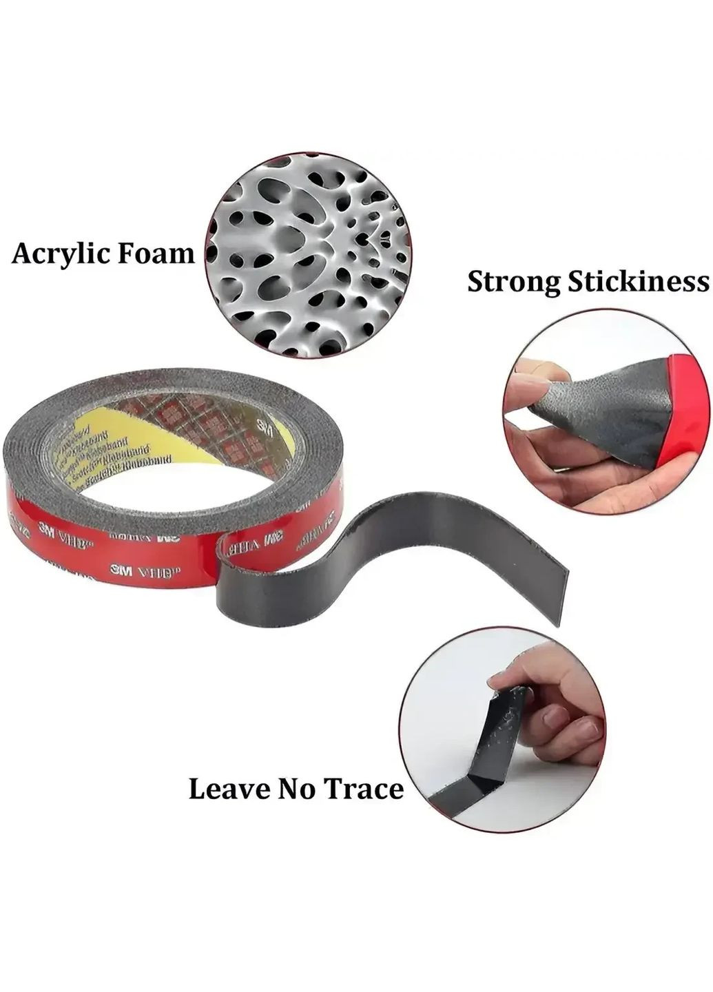 Двостороння клейка стрічка 3M VHB 5952 40 мм довжина 3 метри Чорна 3М (365784042)