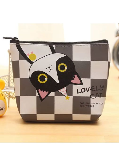 Мини-кошелек для монет и карт, ключница на молнии «Lovely Cat» (серо-белый) China (366874733)