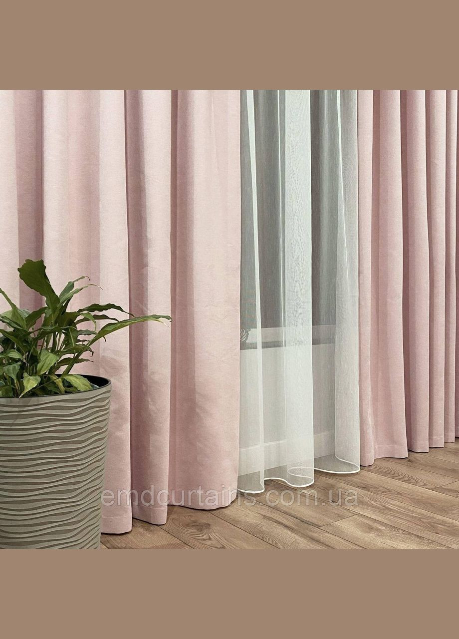 Комплект шторы 2 шт 300х250 см микровелюр Светло-розовый, тюль бамбук 550 см Тепло-белый No Brand (337357531)