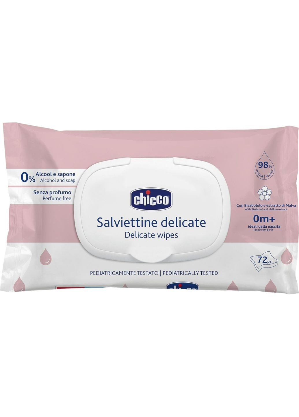 Вологі серветки з бісабололом та екстрактом мальви, 72 шт. Chicco 12050.60 (333654509)