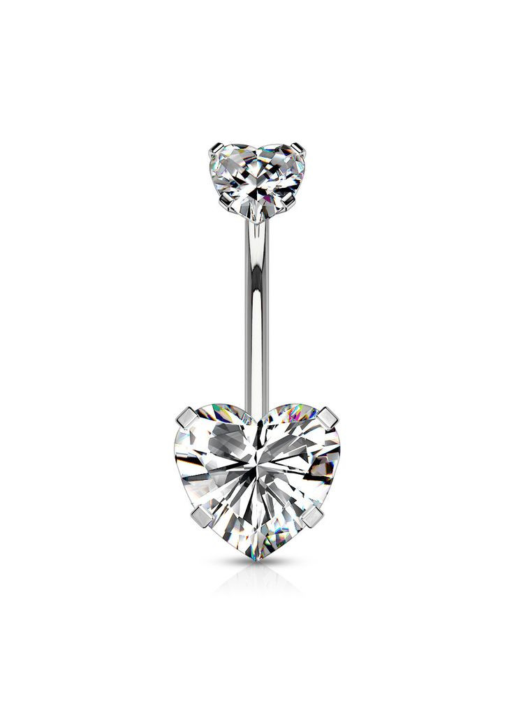 Пирсинг пупка банан из стали NS015-C с фианитами в форме сердца (Цвет: Серебристый) Spikes (333342359)