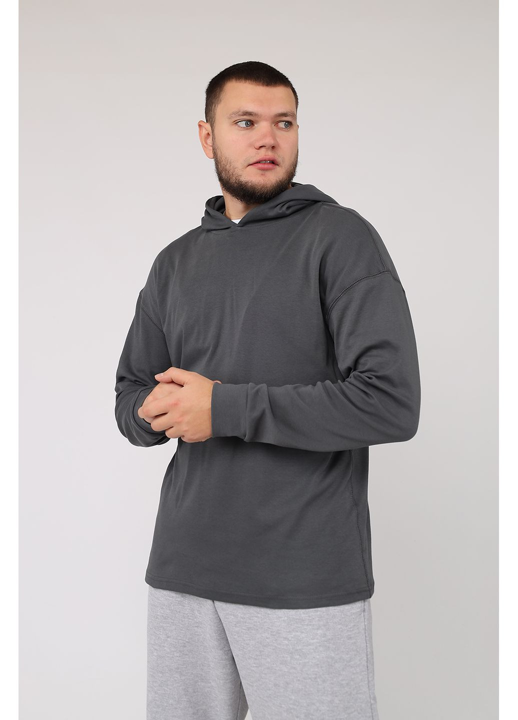 Футболка з довгим рукавом та капюшоном чоловіча колір графіт ЦБ-00284939 Yuki графітовий трикотаж