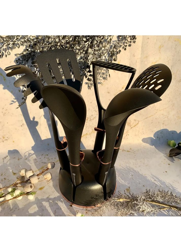 Набор кухонных принадлежностей на подставке 7 предметов EB-3607 из нейлона Black Edenberg (360654538)