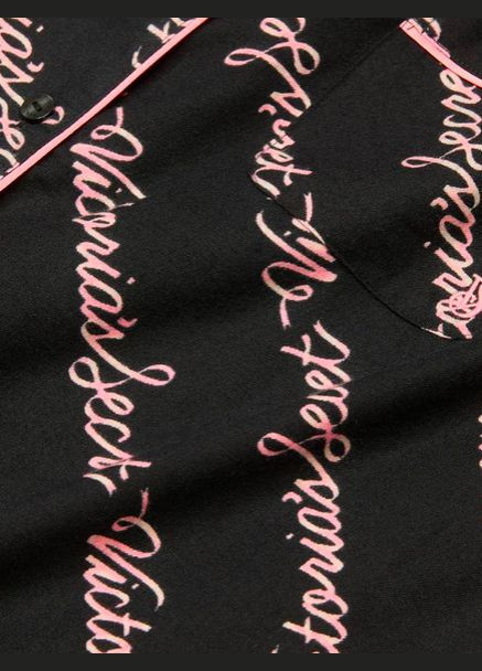Чорна піжама фланель flannel long pajama set (сорочка+штани) рожеве лого Victoria's Secret