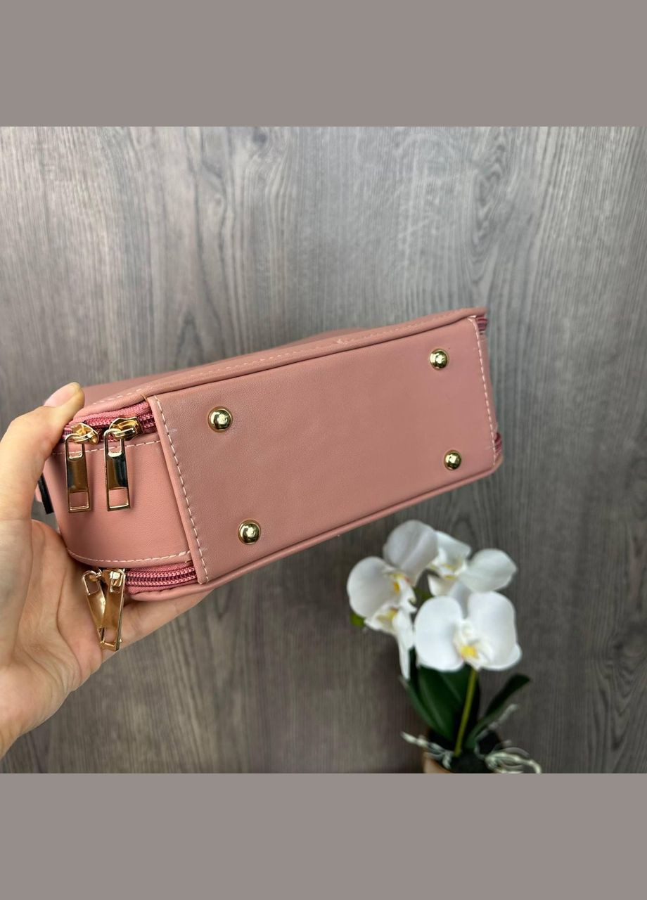 Міні каркасна сумка на плече з екошкіри з геометричним візерунком рожева (sku_967) No Brand (330576508)