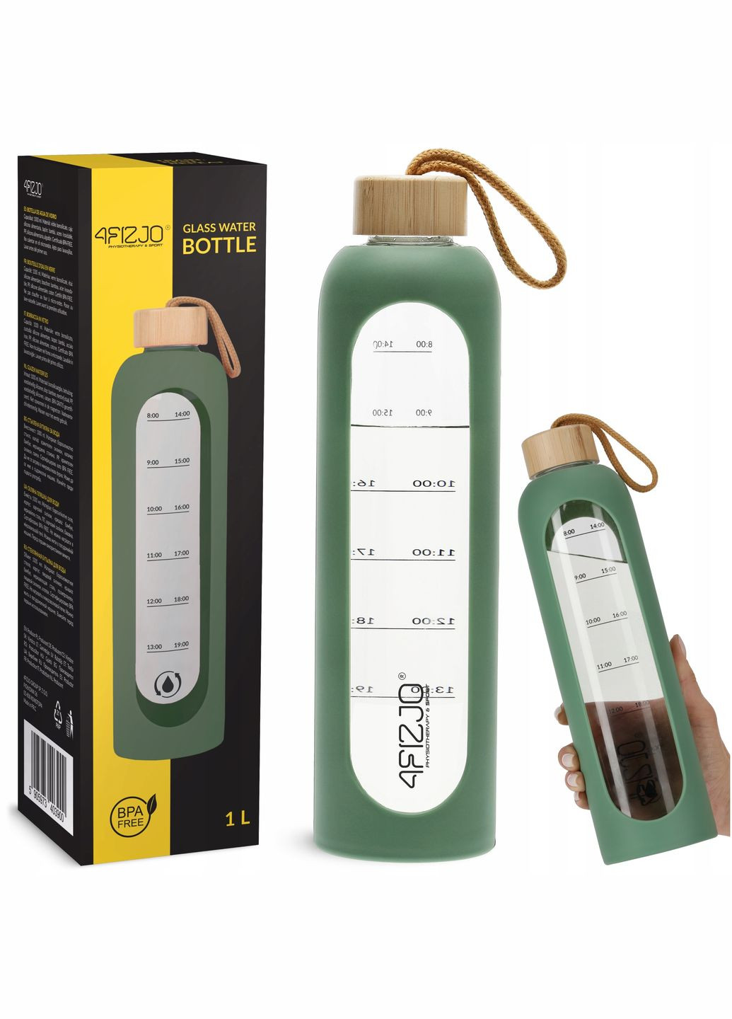 Пляшка для води спортивна 1000 мл скляна Olive (P-5905973403900) 4FIZJO (311505590)