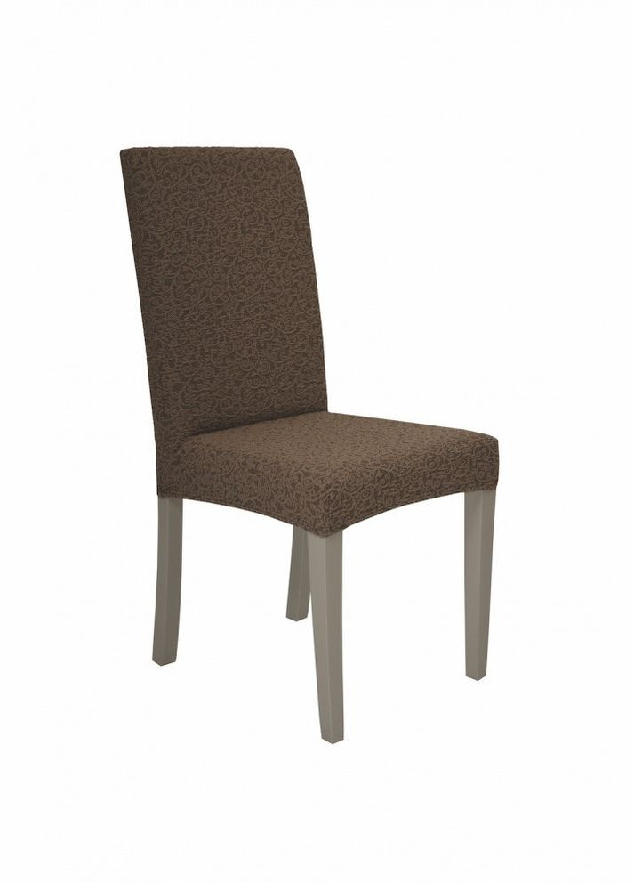Жаккардовые чехлы на стулья без оборки (натяжные) набор 6-шт 402 Темно-коричневый Venera (268547858)