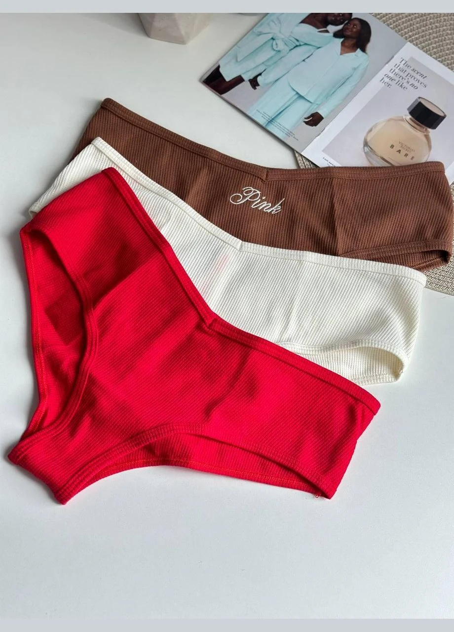 Трусики-чики из вафельной ткани из лого Pink, коричневые PINK () Оригинал Victoria's Secret (314769527)