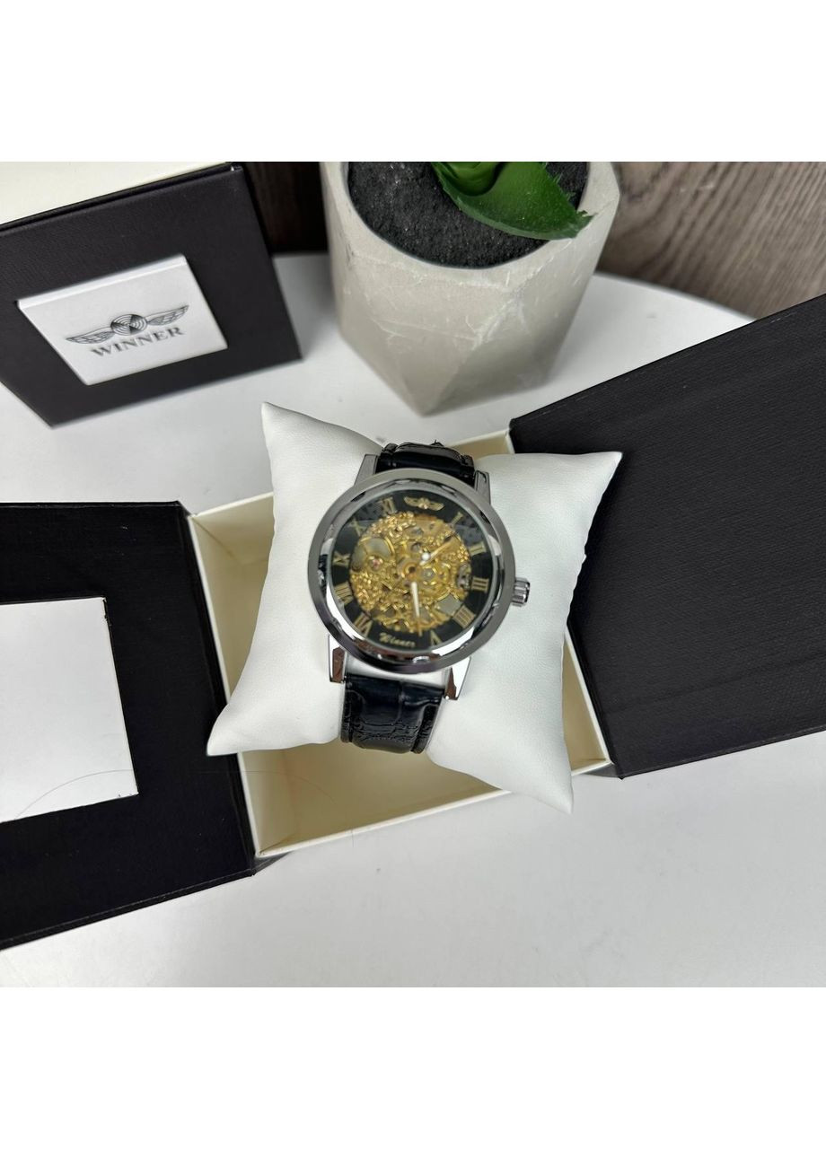 Мужские механические наручные часы Winner Skeleton с открытым механизмом черный с серебром (sku_257+К) No Brand (350906473)
