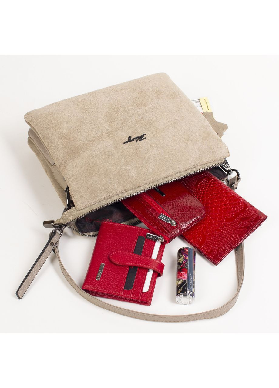 Жіноча шкіряна замшева сумка 3012-2 бежева Karya (367735247)