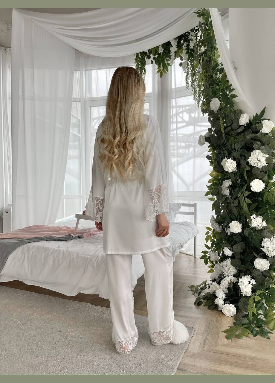 Біла всесезон піжама жіноча - домашній костюм сорочка + брюки No Brand