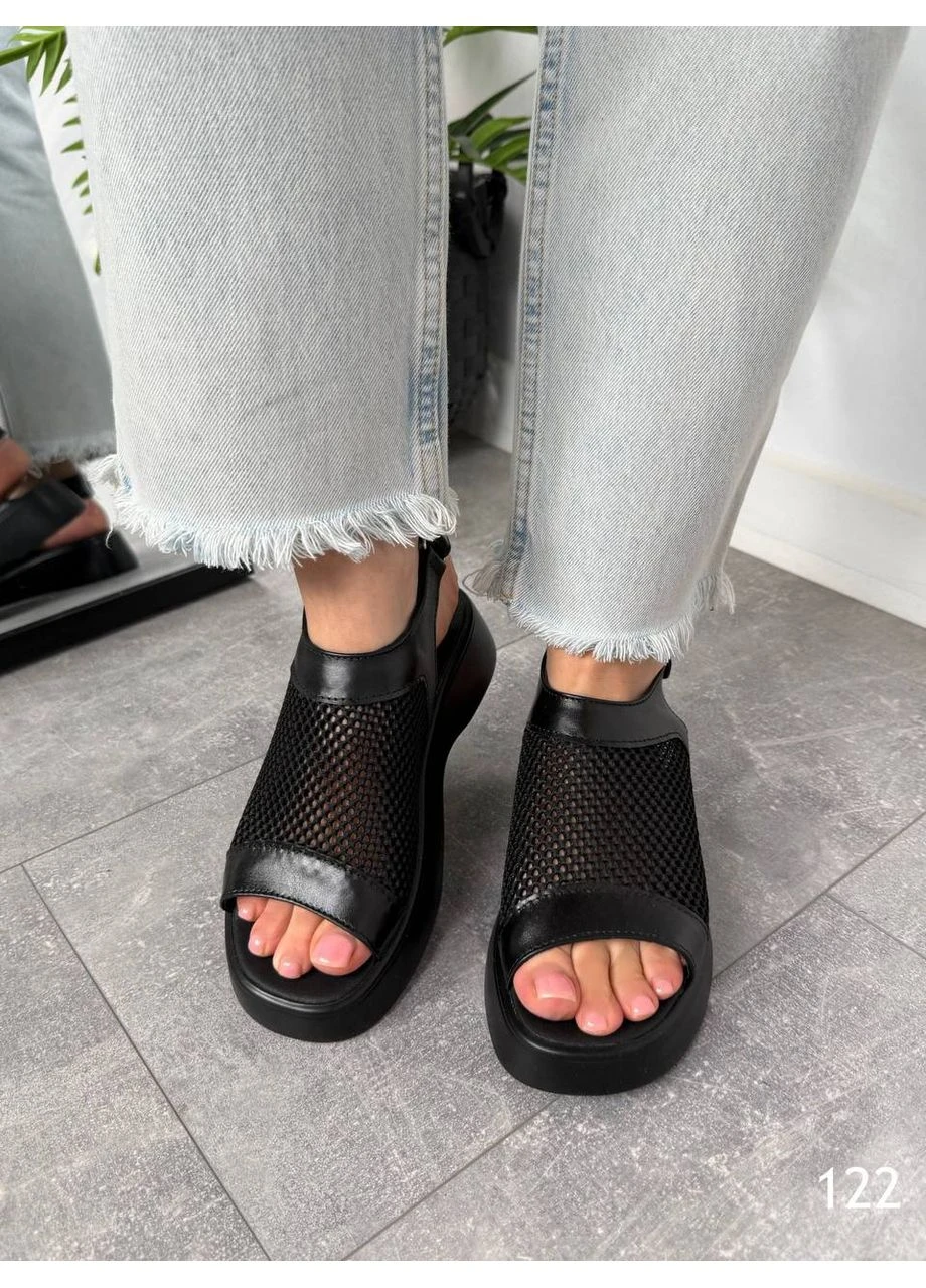 Черные женские босоножки из кожи No Brand