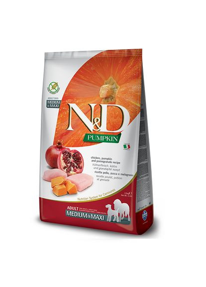 Беззерновий сухий корм N&D, для собак середніх і великих порід, курка з гарбузом і гранатом, 2.5 кг (*) Farmina (304424769)