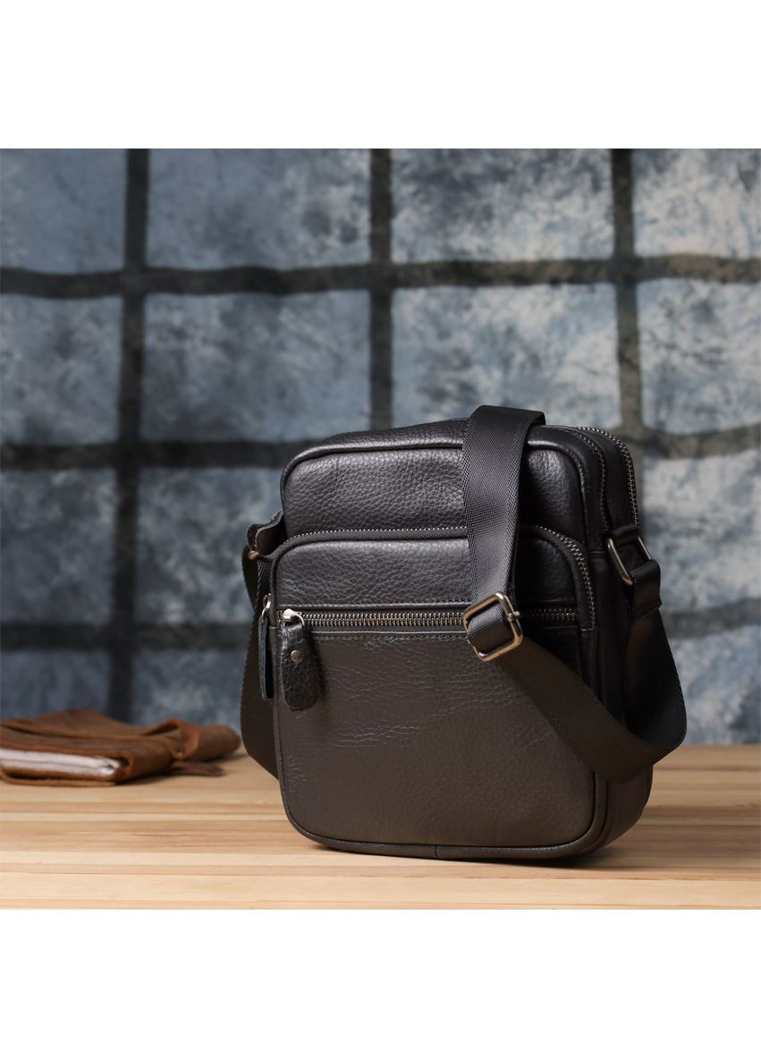 Мужская сумка через плечо из натуральной кожи с несколькими карманами черная No Brand (352167688)