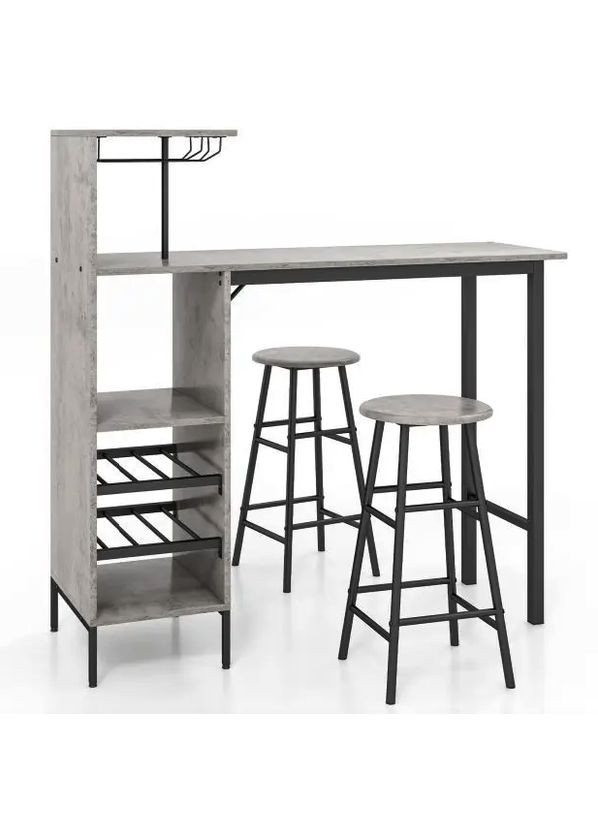 Барный стол со стульями Bistro с держателем винных бокалов серый Costway (361951748)