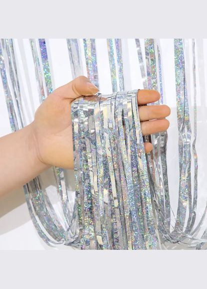 для фотозони з голограмою прикраса 245 см на 92 см сріблястий Jannet Дощик (316580318)