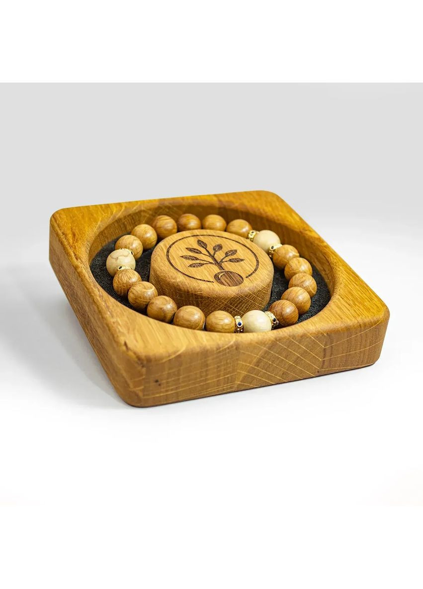 Браслет з натурального Дубу та Грабу з позолоченими роздільниками модель №2 на зап’ястя 19 см Treelure (372157893)