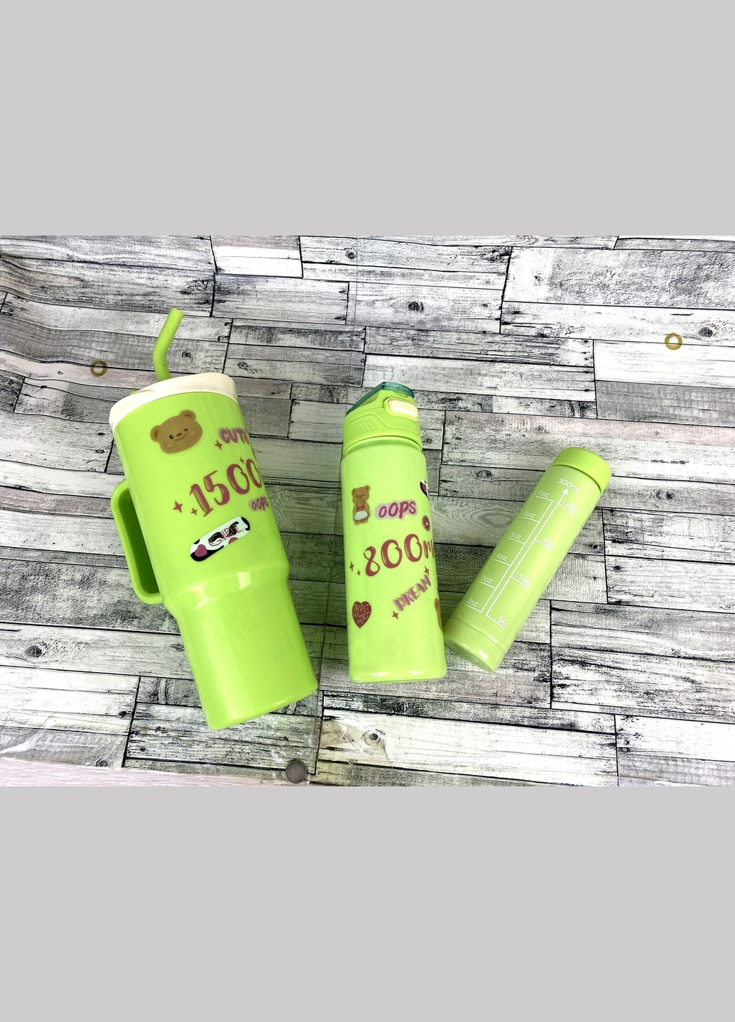 Большая кружка с ручкой и трубочкой + спортивная бутылка с трубочкой + бутылка с крышкой набор 3 в 1 салатовый No Brand 3850 (314497236)