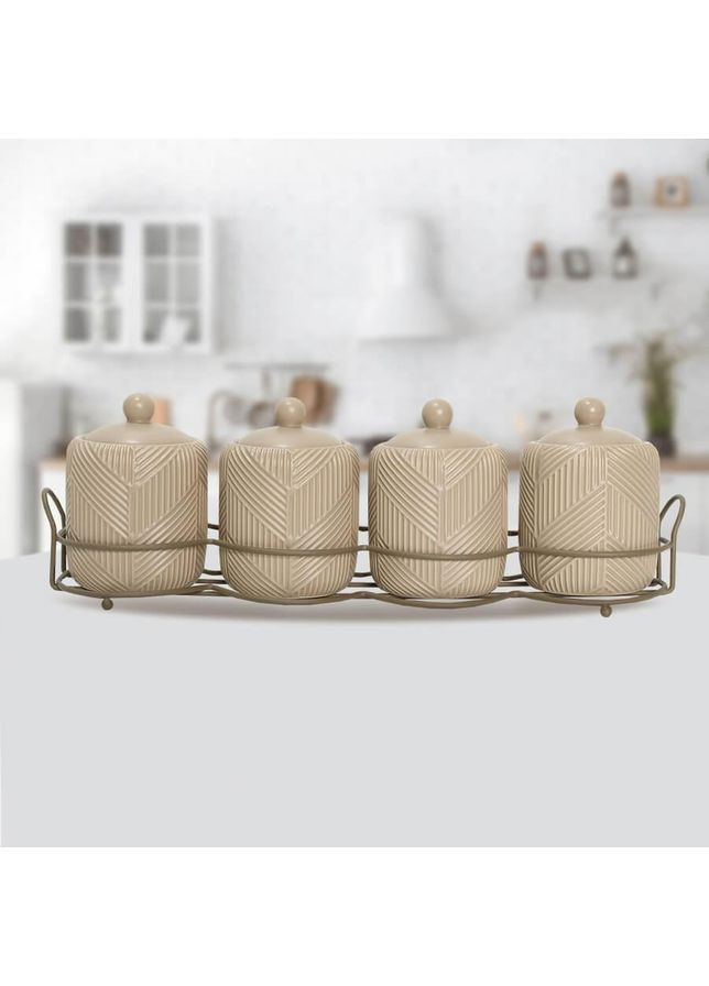 Набор для специй MR-20004-04CS Geometry Beige 4 керамические баночки с подставкой Maestro (362459186)