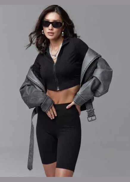 спортивные в рубчик фитнес шортики удобные эластичные черный цвет No Brand Велосипедки (328925755)