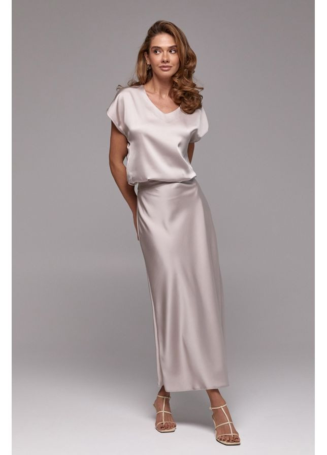 Бежевая праздничный юбка из шелка-сатина – плавный силуэт (3012) Triko Bakh