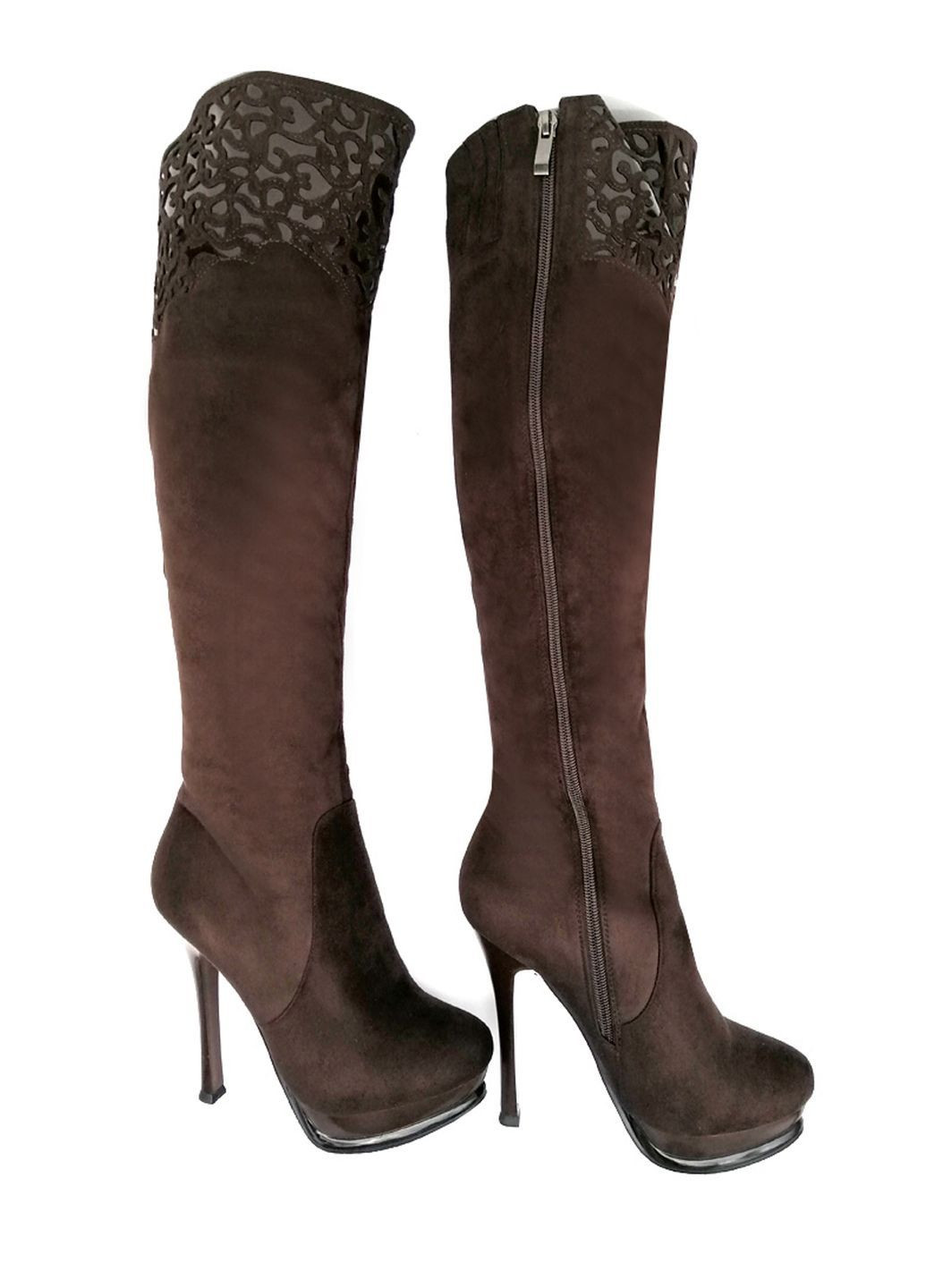 Зимние коричневые зимние ботфорты на каблуках. размер 36 (23,5см.) ботфорты Fashion с аппликацией