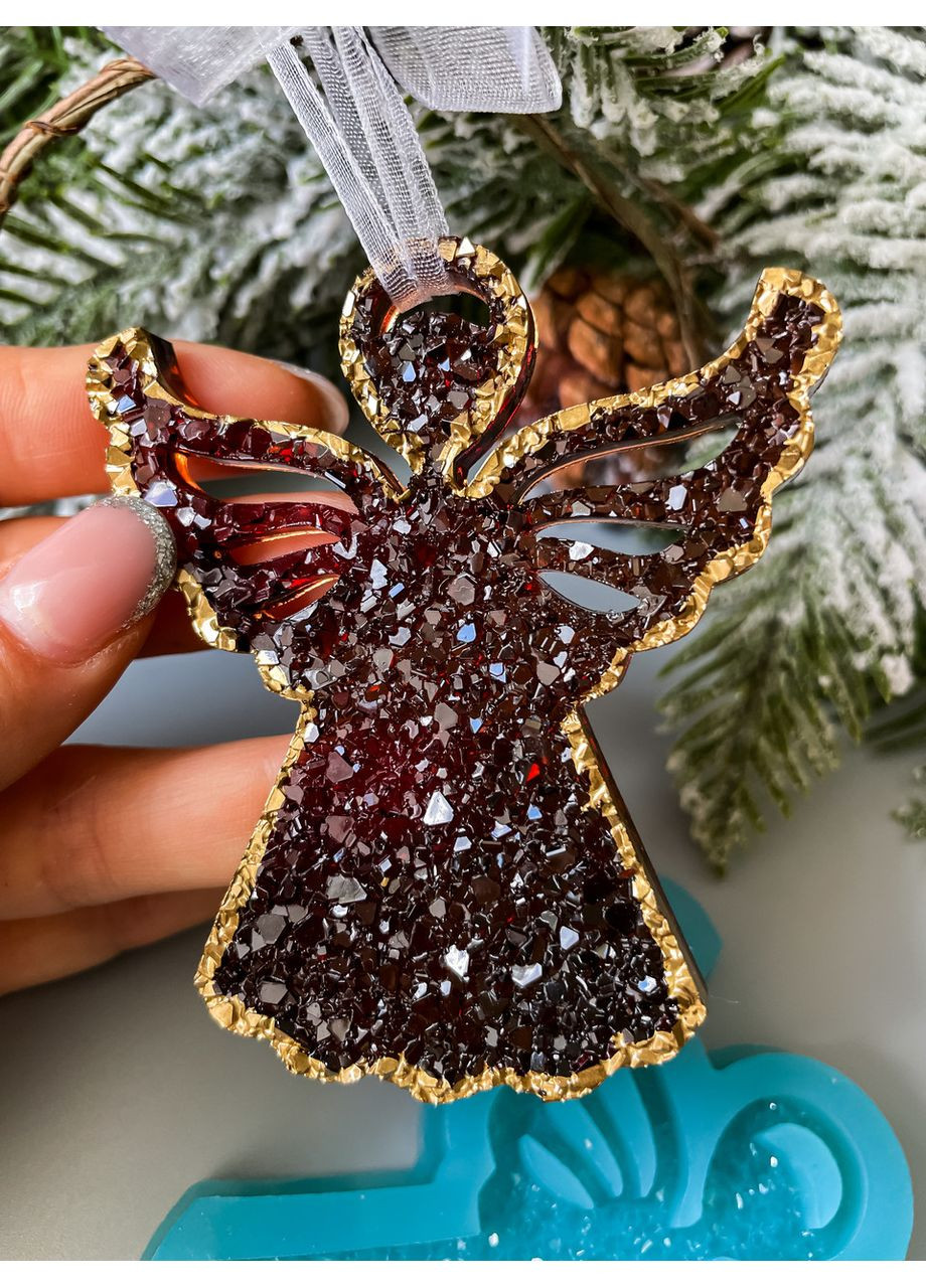 Молд кристалічний Янгол із широкими прорізами форма для новорічних іграшок на ялинку силіконова форма для епоксидної смоли No Brand (370566923)