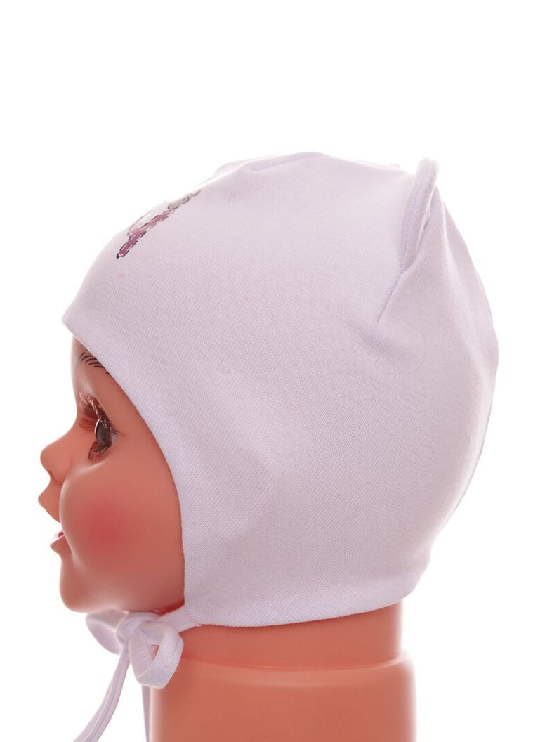 Шапка на зав'язках для дівчинки подвійний трикотаж Happy біла 1м+ (50977) BABYKROHA (323469702)